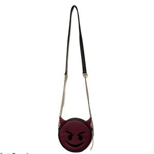Purple leather devil emoji chain link purse